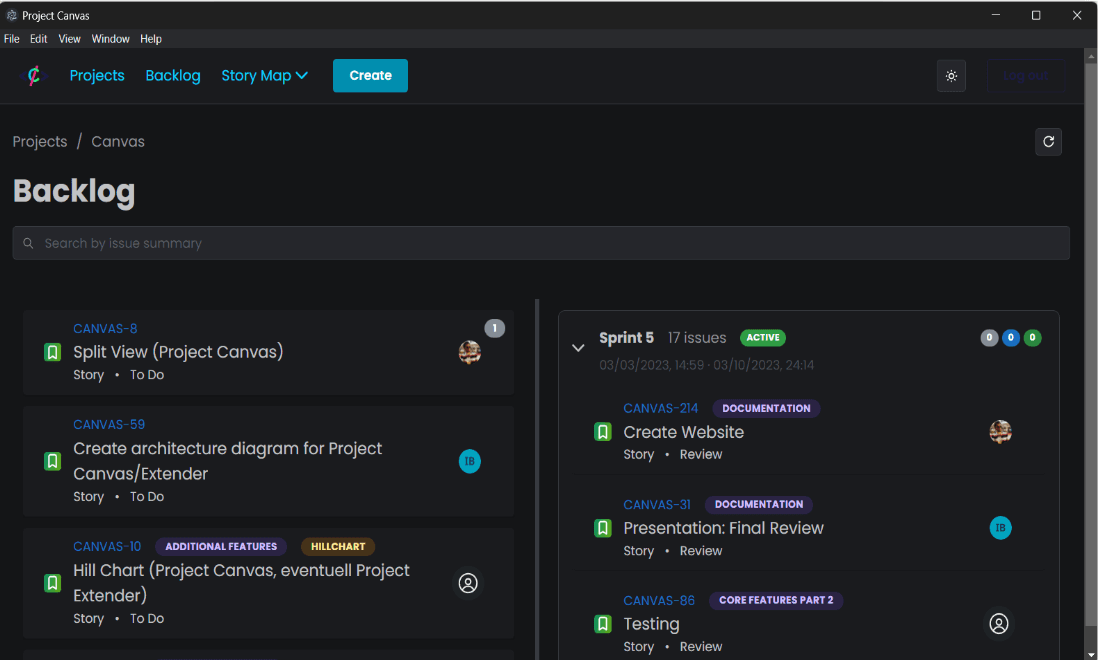 Project Canvas provider selection screen
