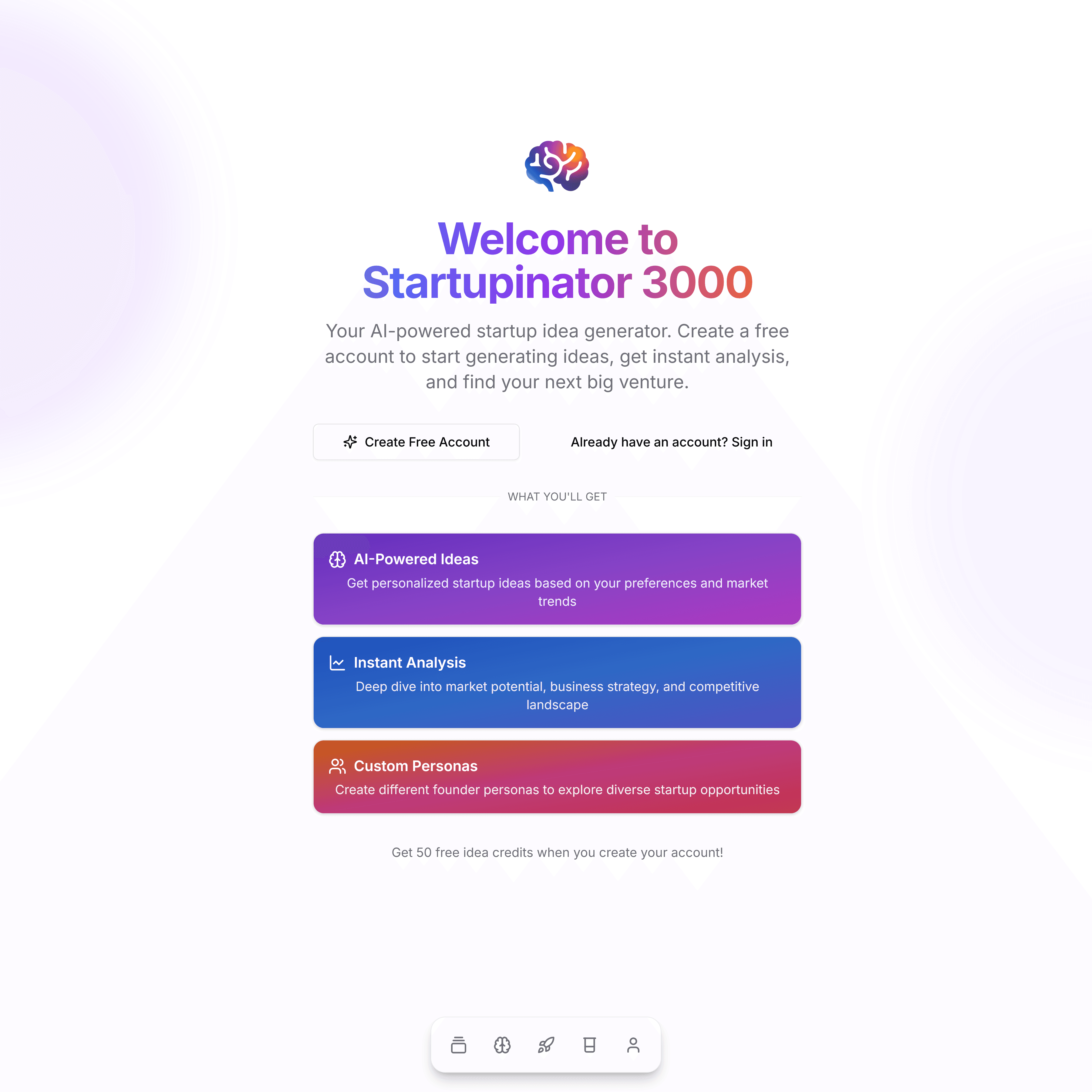 Startup idea generation interface